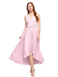 A-Line V Neck Asymmetrical Chiffon / Jersey Bridesmaid Dress with Sash / Ribbon / Pleats by LAN TING BRIDE® / Convertible Dress