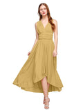 A-Line V Neck Asymmetrical Chiffon / Jersey Bridesmaid Dress with Sash / Ribbon / Pleats by LAN TING BRIDE® / Convertible Dress