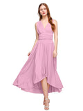 A-Line V Neck Asymmetrical Chiffon / Jersey Bridesmaid Dress with Sash / Ribbon / Pleats by LAN TING BRIDE® / Convertible Dress