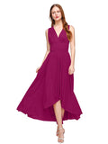 A-Line V Neck Asymmetrical Chiffon / Jersey Bridesmaid Dress with Sash / Ribbon / Pleats by LAN TING BRIDE® / Convertible Dress