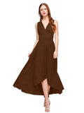 A-Line V Neck Asymmetrical Chiffon / Jersey Bridesmaid Dress with Sash / Ribbon / Pleats by LAN TING BRIDE® / Convertible Dress