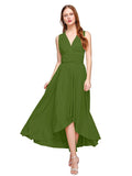A-Line V Neck Asymmetrical Chiffon / Jersey Bridesmaid Dress with Sash / Ribbon / Pleats by LAN TING BRIDE® / Convertible Dress