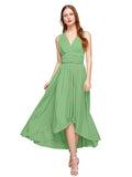 A-Line V Neck Asymmetrical Chiffon / Jersey Bridesmaid Dress with Sash / Ribbon / Pleats by LAN TING BRIDE® / Convertible Dress