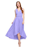 A-Line V Neck Asymmetrical Chiffon / Jersey Bridesmaid Dress with Sash / Ribbon / Pleats by LAN TING BRIDE® / Convertible Dress
