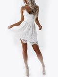 Women's Lace Holiday Club Basic Mini Slim A Line Dress - Solid Colored White, Lace High Waist V Neck Strap Summer White L XL XXL / Backless / Sexy