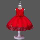 Kids Girls' Sweet Party Festival Solid Colored Floral Sequins Jacquard Sleeveless Dress Red / Cotton