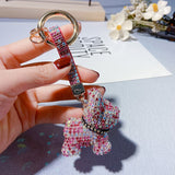 Stylish Crystal-Inlaid Pitbull Keychain Cartoon Doll Pendant Creative Key Chain Gifts