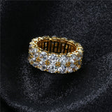 2 Row CZ Solitaire Ring For Men/Women Gold/Silver Color Iced Out Charm Round Ring Band Classic Hip Hop Jewelry For Gifts