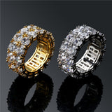 2 Row CZ Solitaire Ring For Men/Women Gold/Silver Color Iced Out Charm Round Ring Band Classic Hip Hop Jewelry For Gifts