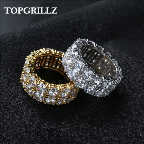 2 Row CZ Solitaire Ring For Men/Women Gold/Silver Color Iced Out Charm Round Ring Band Classic Hip Hop Jewelry For Gifts