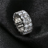 2 Row CZ Solitaire Ring For Men/Women Gold/Silver Color Iced Out Charm Round Ring Band Classic Hip Hop Jewelry For Gifts