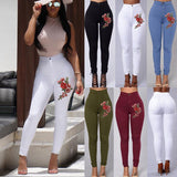 ssss  2018 ITFABS Fashion Women High Waist Emboridered Skinny Stretch Pencil Long Slim Casual Leggings Jeans
