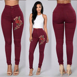 ssss  2018 ITFABS Fashion Women High Waist Emboridered Skinny Stretch Pencil Long Slim Casual Leggings Jeans