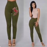 ssss  2018 ITFABS Fashion Women High Waist Emboridered Skinny Stretch Pencil Long Slim Casual Leggings Jeans