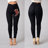 ssss  2018 ITFABS Fashion Women High Waist Emboridered Skinny Stretch Pencil Long Slim Casual Leggings Jeans