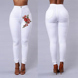 ssss  2018 ITFABS Fashion Women High Waist Emboridered Skinny Stretch Pencil Long Slim Casual Leggings Jeans