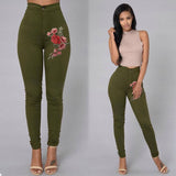 ssss  2018 ITFABS Fashion Women High Waist Emboridered Skinny Stretch Pencil Long Slim Casual Leggings Jeans