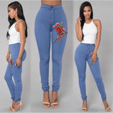 ssss  2018 ITFABS Fashion Women High Waist Emboridered Skinny Stretch Pencil Long Slim Casual Leggings Jeans
