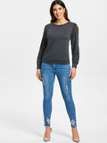 ALLURING WOMEN'S LONG SLEEVE JEWEL NECK SOLID COLOR T-SHIRT
