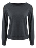 ALLURING WOMEN'S LONG SLEEVE JEWEL NECK SOLID COLOR T-SHIRT