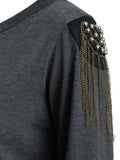 ALLURING WOMEN'S LONG SLEEVE JEWEL NECK SOLID COLOR T-SHIRT
