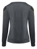 ALLURING WOMEN'S LONG SLEEVE JEWEL NECK SOLID COLOR T-SHIRT