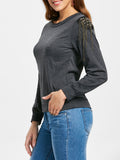 ALLURING WOMEN'S LONG SLEEVE JEWEL NECK SOLID COLOR T-SHIRT