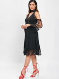 Cold Shoulder Lace Insert Midi Choker Dress