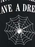 Halloween Asymmetric Lace Up Graphic Pullover Hoodie