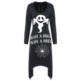 Halloween Asymmetric Lace Up Graphic Pullover Hoodie