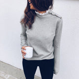 2019 Autumn Fashion Solid Blouse Women Knitted Top Lace High Neck Button Long Sleeve Pullover female Pullover Ladies Tops Tunics