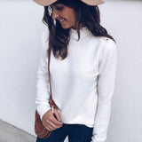 2019 Autumn Fashion Solid Blouse Women Knitted Top Lace High Neck Button Long Sleeve Pullover female Pullover Ladies Tops Tunics