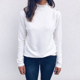 2019 Autumn Fashion Solid Blouse Women Knitted Top Lace High Neck Button Long Sleeve Pullover female Pullover Ladies Tops Tunics