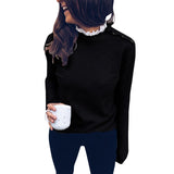2019 Autumn Fashion Solid Blouse Women Knitted Top Lace High Neck Button Long Sleeve Pullover female Pullover Ladies Tops Tunics