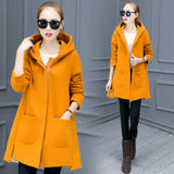 2019 Autumn Winter Women's Fleece Jacket Coats Female Long Hooded Coats Outerwear Warm Thick Female Red Slim Fit Hoodies Jackets