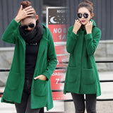 2019 Autumn Winter Women's Fleece Jacket Coats Female Long Hooded Coats Outerwear Warm Thick Female Red Slim Fit Hoodies Jackets
