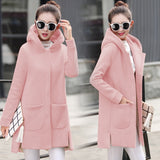 2019 Autumn Winter Women's Fleece Jacket Coats Female Long Hooded Coats Outerwear Warm Thick Female Red Slim Fit Hoodies Jackets