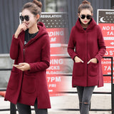 2019 Autumn Winter Women's Fleece Jacket Coats Female Long Hooded Coats Outerwear Warm Thick Female Red Slim Fit Hoodies Jackets