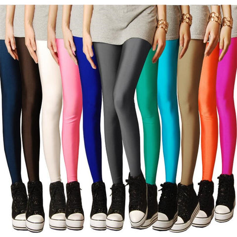 2019 New Spring Solid Candy Neon Leggings for Women High Stretched Female Legging Pants Girl Clothing Leggins Plug Size - app80