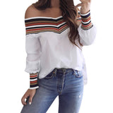 2019 Summer New Women Fashion Long Sleeve Off Shoulder Slash neck White Blouses Shirts Casual Slim Tops Shirts Blusas