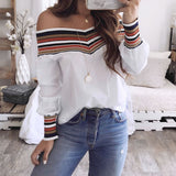 2019 Summer New Women Fashion Long Sleeve Off Shoulder Slash neck White Blouses Shirts Casual Slim Tops Shirts Blusas