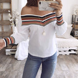 2019 Summer New Women Fashion Long Sleeve Off Shoulder Slash neck White Blouses Shirts Casual Slim Tops Shirts Blusas