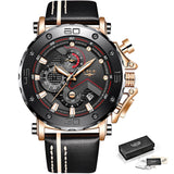 2019LIGE New Fashion Mens Watches Top Brand Luxury Big Dial Military Quartz Watch Leather Waterproof Sport Chronograph Watch Men