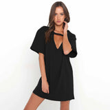 2020 Women Tshirt mini Dress Choker V-neck Summer Dresses Long Short Sleeve Casual Sexy Halter Boho Beach Dress Vestidos autumn