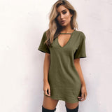 2020 Women Tshirt mini Dress Choker V-neck Summer Dresses Long Short Sleeve Casual Sexy Halter Boho Beach Dress Vestidos autumn