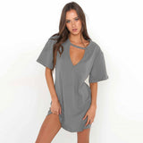 2020 Women Tshirt mini Dress Choker V-neck Summer Dresses Long Short Sleeve Casual Sexy Halter Boho Beach Dress Vestidos autumn