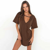 2020 Women Tshirt mini Dress Choker V-neck Summer Dresses Long Short Sleeve Casual Sexy Halter Boho Beach Dress Vestidos autumn