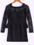 Long Sleeves Lace Splicing Boat Neck Sexy Style Women's Dress