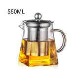380/550/750/950ML Borosilicate Glass Teapot Heat Resistant Square Glass Teapot Tea Infuser Filter Milk Oolong Flower Tea Pot