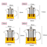 380/550/750/950ML Borosilicate Glass Teapot Heat Resistant Square Glass Teapot Tea Infuser Filter Milk Oolong Flower Tea Pot